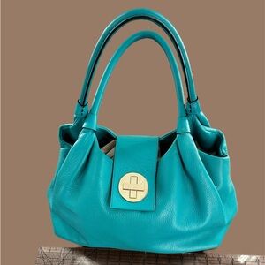 Kate Spade Anisha Bexley Teal Leather Large Tote Shoulder Handbag